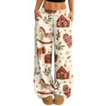thumbnail image 2 of Womens Holiday Pants Elastic Drawstring Waist Loose Straight Trousers Christmas Print Fleece Lined Wide Leg Sweatpants, 2 of 5