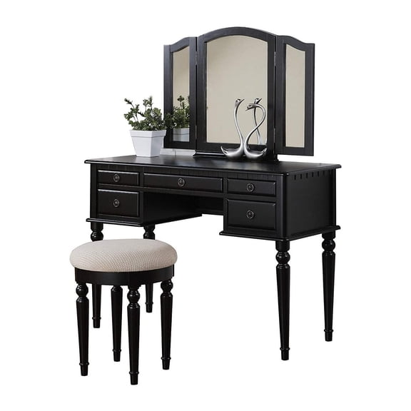 Vanity Set with Mirror & Stool - Silver Dressing Table for Bedroom - Home Makeup Vanity Desk