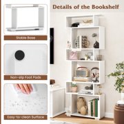 Topbuy 6-tier S-shaped Bookshelf 64 Open-back Bookcase Home Wood Organizer Free-standing Storage Shelf 2PCS White