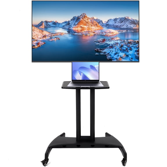 Mobile TV Stand, Height Adjustable Portable Rolling TV Stand on Wheels, Black