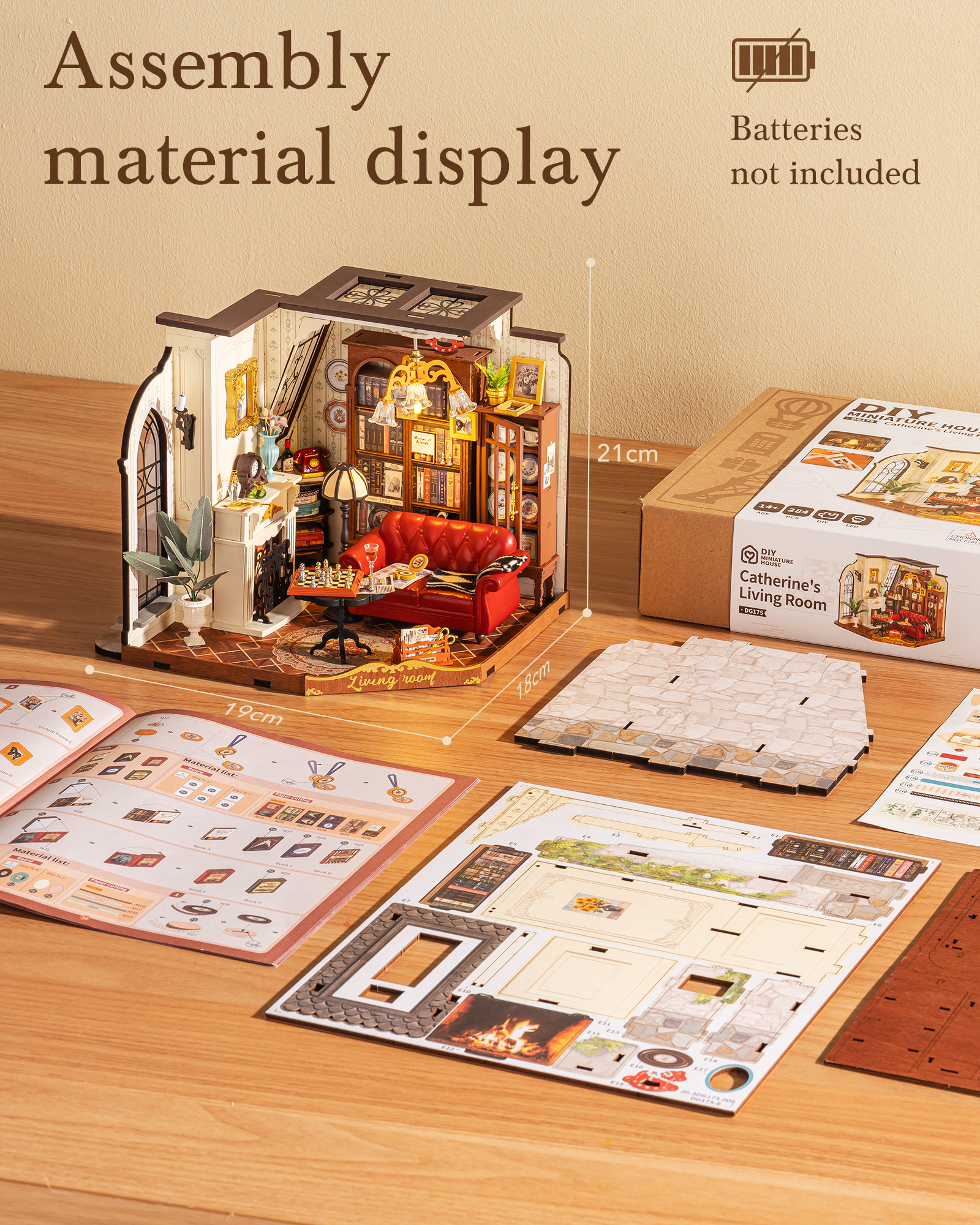 ROBOTIME DIY Miniature House Kit-Catherine's Living Room,Mini Wooden Dollhouse Model Building Sets,Tiny House Craft Kits Gifts for Adults Teens