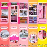 Play Kitchen Set - 5 in 1 Kids Kitchen Play Set with Cooking Toys & Play Food, Mini Pink Kitchen for Girls 3-8