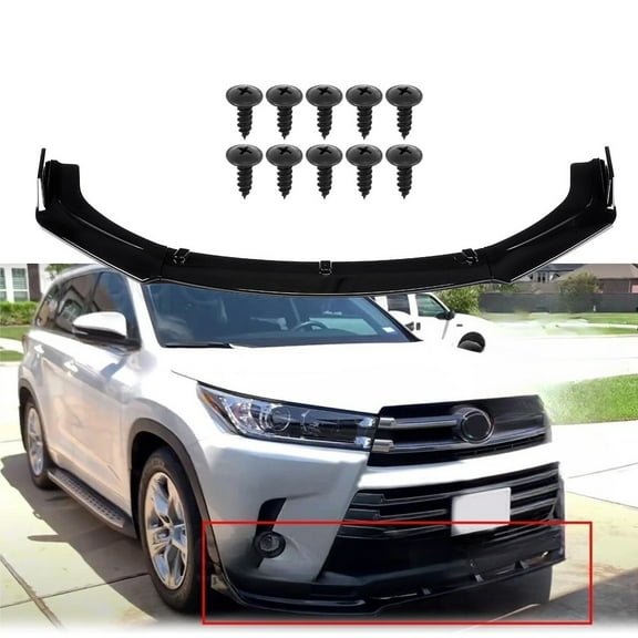Front Bumper Lip Body Kit Spoiler Glossy Black For Toyota Highlander 17-2019