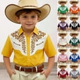 thumbnail image 5 of shoper Western Cowboy Shirts for Boys Retro Print Western Country Shirt Kids Short&Long Sleeve Cowboy Collared Button Down Tops, 5 of 5