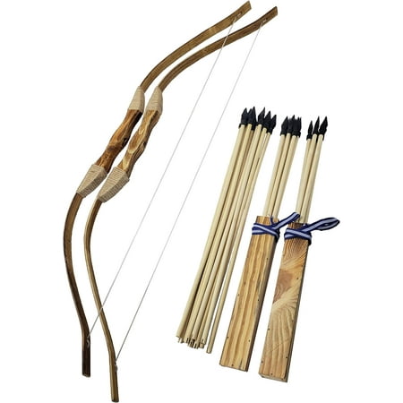 Adventure Awaits 31 Handmade Wooden Bow and Arrow Set 2-Pack 20 Wood Arrows and 2 Quivers