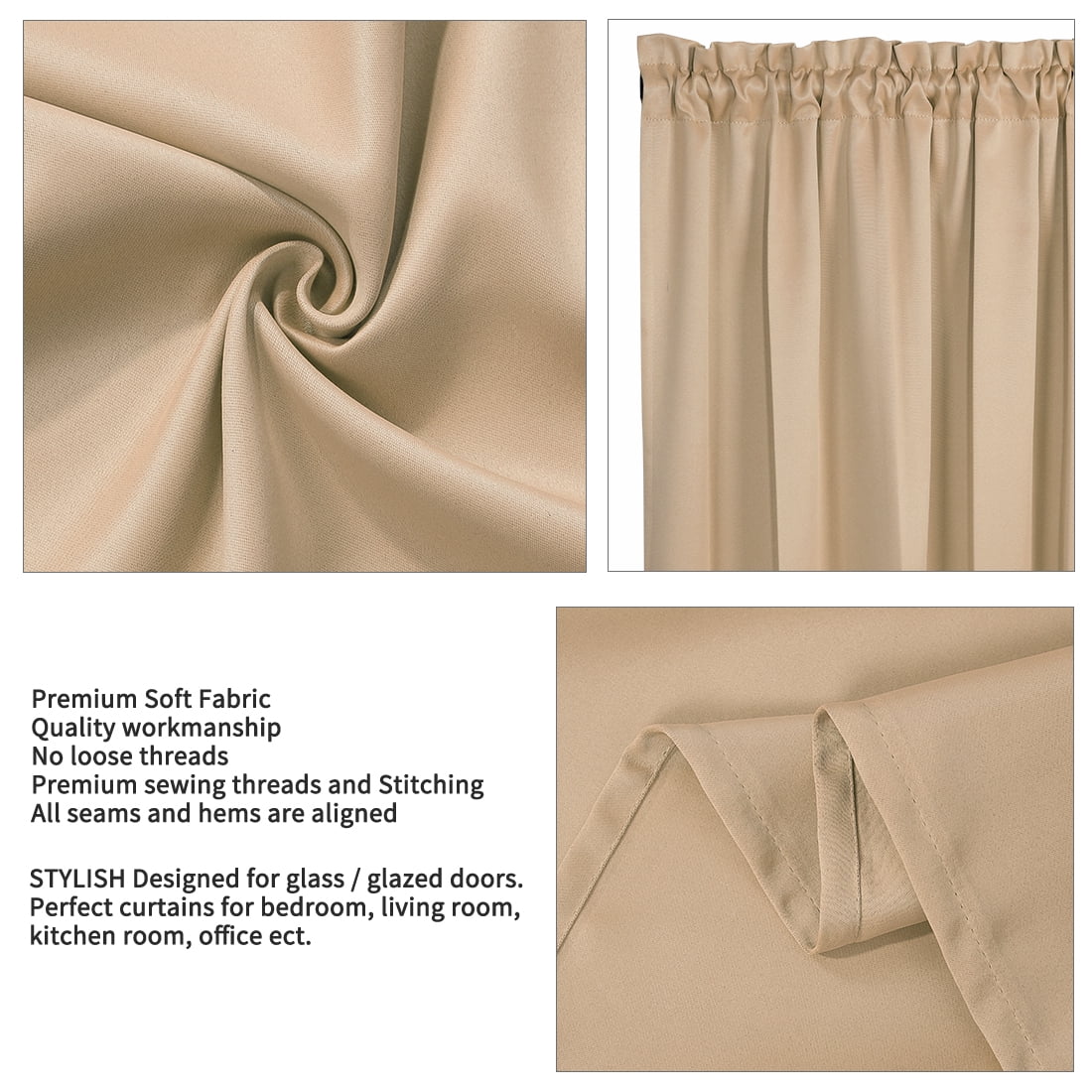 Unique Bargains 2-Pack French Door Curtains Panels Khaki 25" x 40"