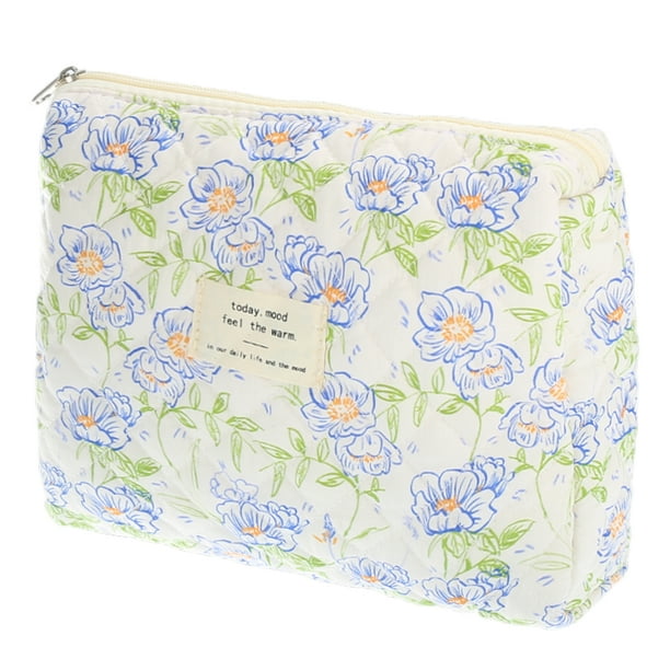 1 Pc Bolsa de Maquillaje Mediana Acolchada para Mujeres, Duradera, para Vacaciones, Viajes y Gimnasio, Color Azul Verde, Algodón