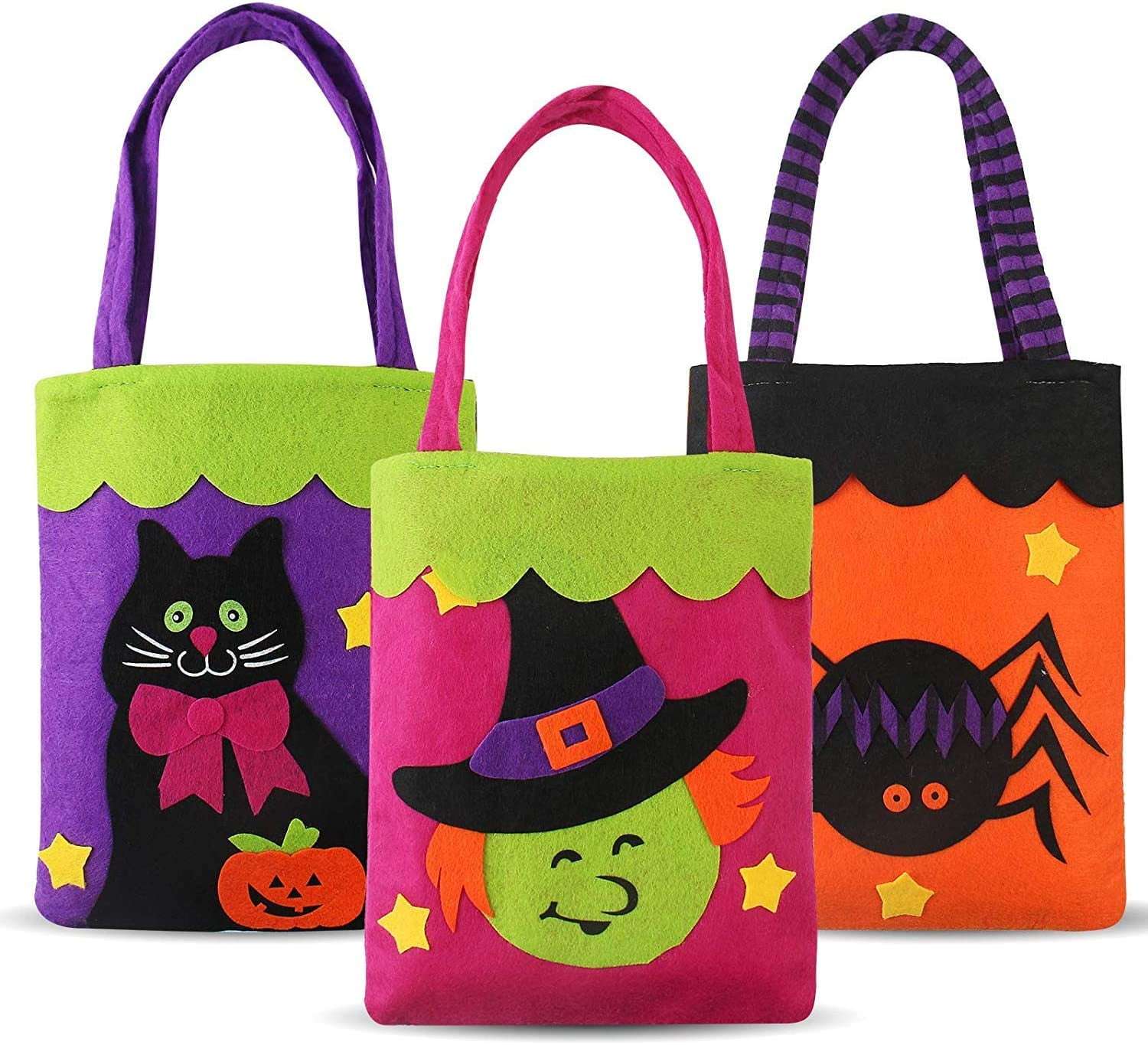 Bolsas de dulces de Halloween 3 piezas bolsas de dulces de calabaza de fieltro con asa Bolsas de asas Bolsas de truco o trato Bolsas de fieltro con asa para fiesta de