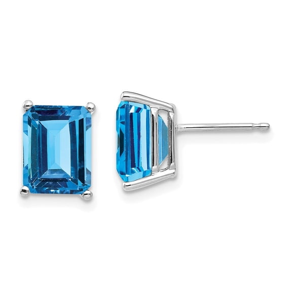 Diamond2Deal 14k White Gold 9x7mm Emerald-Cut Blue Topaz Post Earrings
