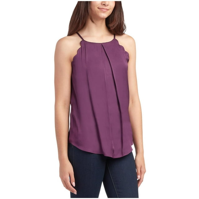 BCX Womens High Neck Scalloped Edge Halter Top Shirt, medpurple, Juniors, M