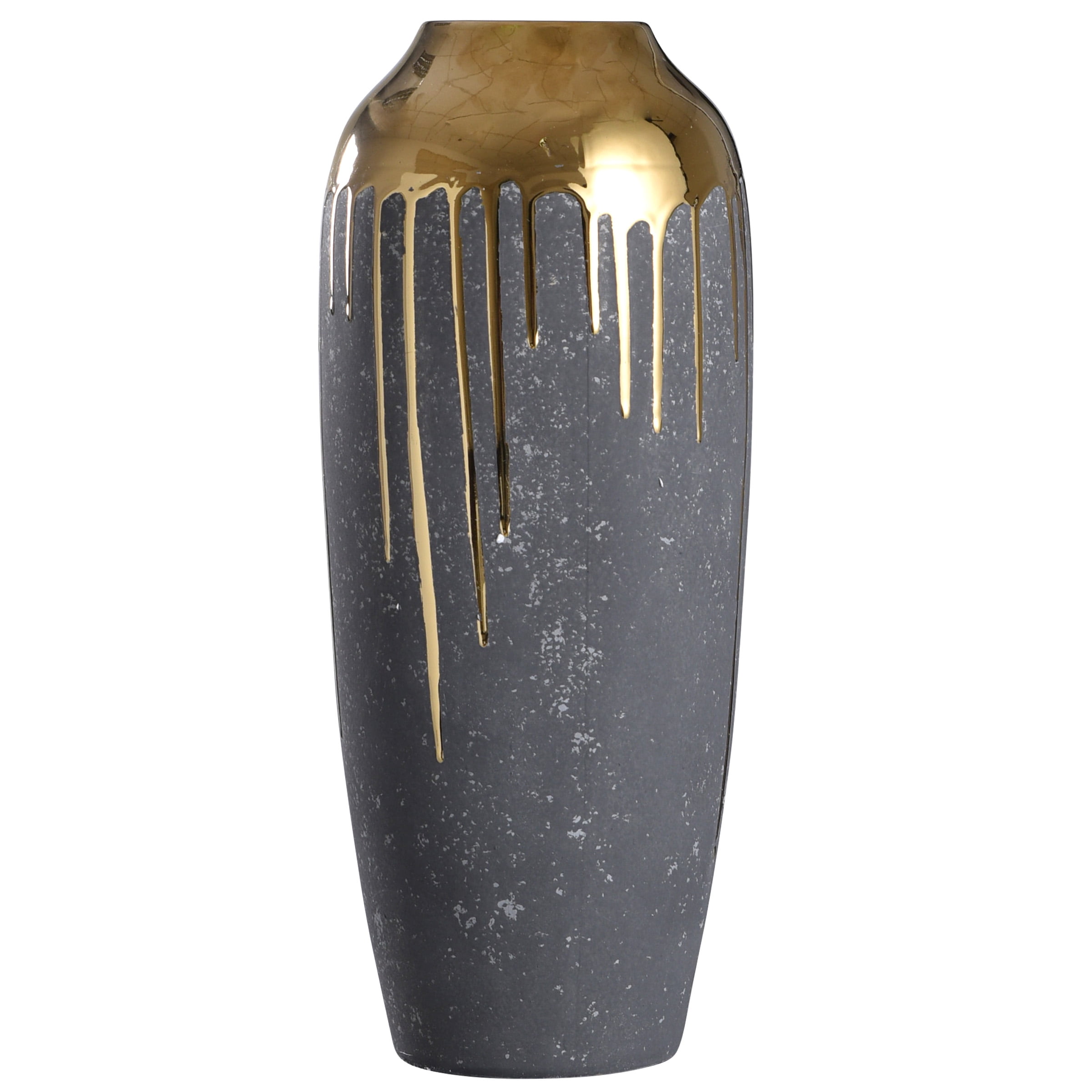 Marloe Gold 19 inch Ceramic Vase In Charcoal and Reflective Gold