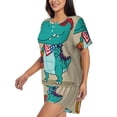 thumbnail image 2 of Daiia Cool Dino Playing Skateboard Pattern Womens Pajama Sets Short Sleeve Pajamas for Women Sets Soft Lounge Sets Casual Round Neck Sleepwear PJS-Large, 2 of 7