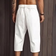 thumbnail image 3 of Men Pants New Wide Leg Cropped Chinese Style Linen Blend Breathable Loose Fit Casual Summer Trousers with Embroidery Print, 3 of 4