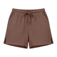 thumbnail image 6 of Womens Cotton Linen Shorts with Pockets Mid Rise Drawstring Elastic Waisted Straight Leg Side Split Short for Women, 6 of 6