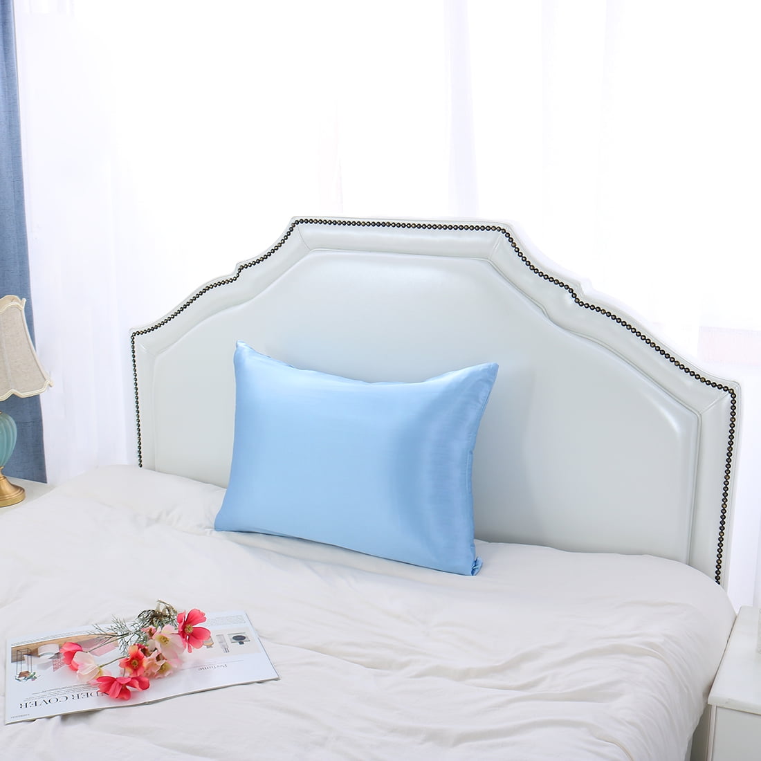 3 Pack 19 Momme Smooth Mulberry Silk Pillow Case Cover, King, Cyan Blue