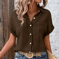 thumbnail image 4 of DuoJiaJ Ladies' Fashionable And Casual Solid Color Batsleeved Button Short Sleeved Shirt Women's Short Sleeve Shirts Brown L, 4 of 5