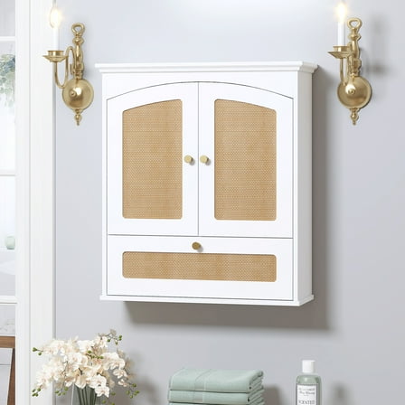 STAROUS Rattan Door Medicine Cabinet - Wall Mount Over Toilet Storage with Tilt-Out Bin