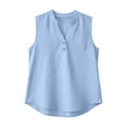 thumbnail image 5 of Linen Tops for Women V Neck Sleeveless Tank Top Solid Color Button Up Shirts Curved Hem Blouses Loose Fit Summer T Shirts, 5 of 7