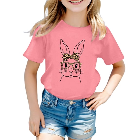 CAIXIA Easter Shirts Girls T-Shirts Loving Bunny Egg Kids Shirts Girls Size 10-12 Comfort Crew Neck Short Sleeve Baby Girl Tops Basic Tees Girl Summer Clothes 7-8 Years