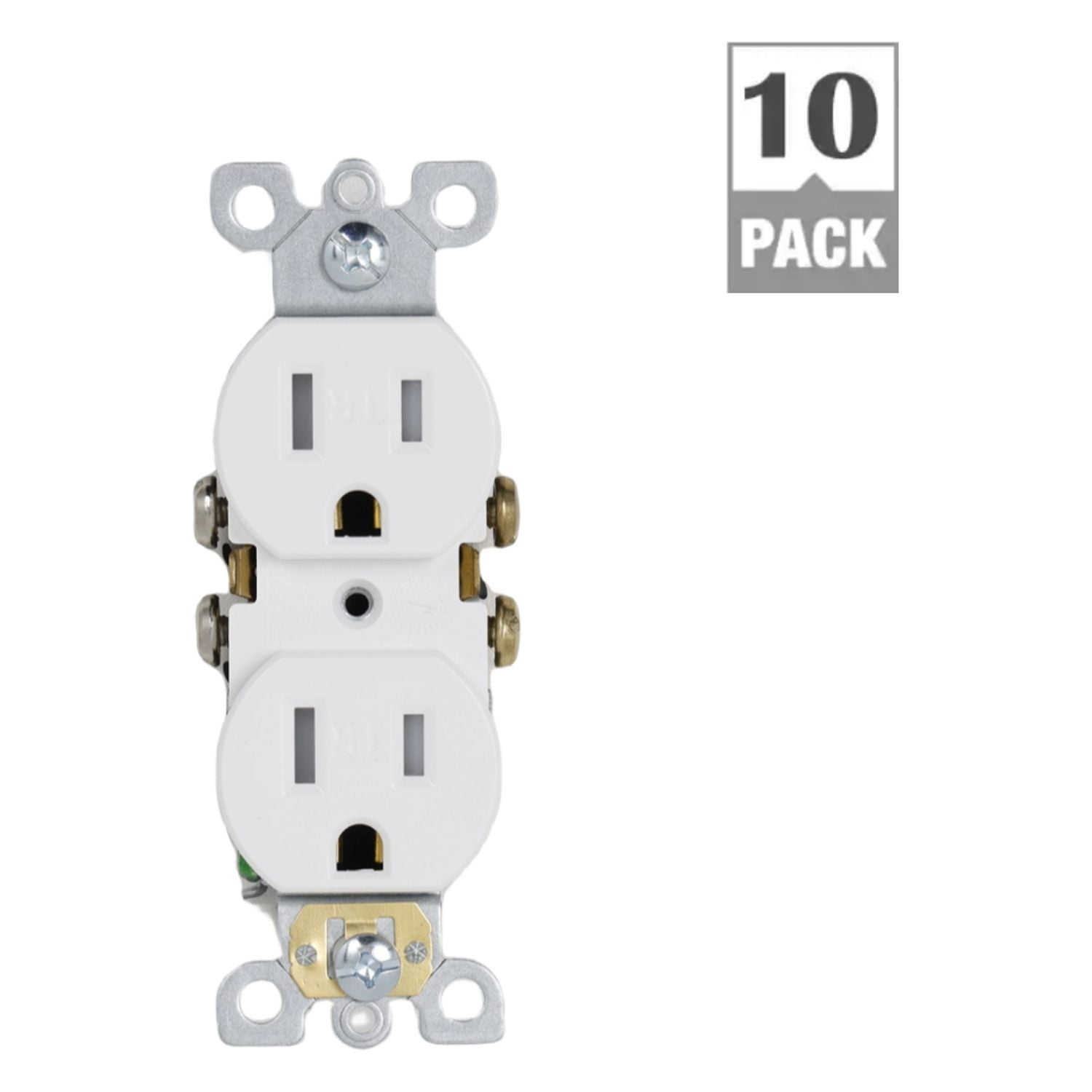 ENERGETIC Standard PC Duplex Outlet Receptacle, Tamper Resistant, 15A, 125V, 3-Wire, 2-Pole, Residential Grade White (10-Pack)