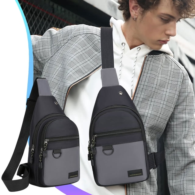 Bolso de Hombro Cruzado Ligero de Tela Oxford, Mochila Bandolera Multifuncional de Viaje con Correa Ajustable, Múltiples Bolsillos, 11.8x6.7x1.9 pulgadas, Gris Negro Azul Verde Militar.