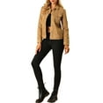 thumbnail image 3 of INSPIRE CHIC Women's Turn-Down Collar Flap Pockets Snap Button Faux Suede Jacket XS Brown, 3 of 8