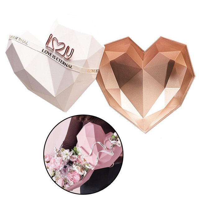 Coofit Gift Box Diamond Surface Heart Shaped Party Favor Box Gift Wrap Box for Flower