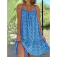 thumbnail image 4 of Women Casual Dress Elegant O Neck Spaghetti Strap Shattered Floral Print Loose A-Line Dress Boho Ruffles Beach Mini Dress, 4 of 5