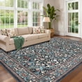 thumbnail image 2 of FairOnly 10'x13'Retro Floral Printed Machine Washable Area Rug Ultra-Thin Low Pile Stain & Pet Friendly Non Slip Indoor Rug for Living Room Bedroom Kitchen Dining,Black, 2 of 7