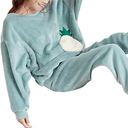 

Naierhg 1 Set Women Pajama Set Winter Coral Fleece Thickened Cartoon Sleepwear Homewear Women Clothes