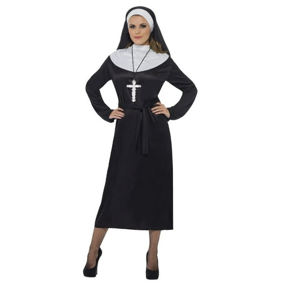 40" Black and White Nun Women Halloween Costume - Small
