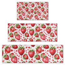 Red Strawberry Plants Fruit Heart Kitchen Rugs Sets Of 3,Kitchen Runner Rugs Non Skid Washable,Decorative Kitchen Floor Mats for Kitchen,Sink,Laundry,17"x30"  17"x47"   17"x59"