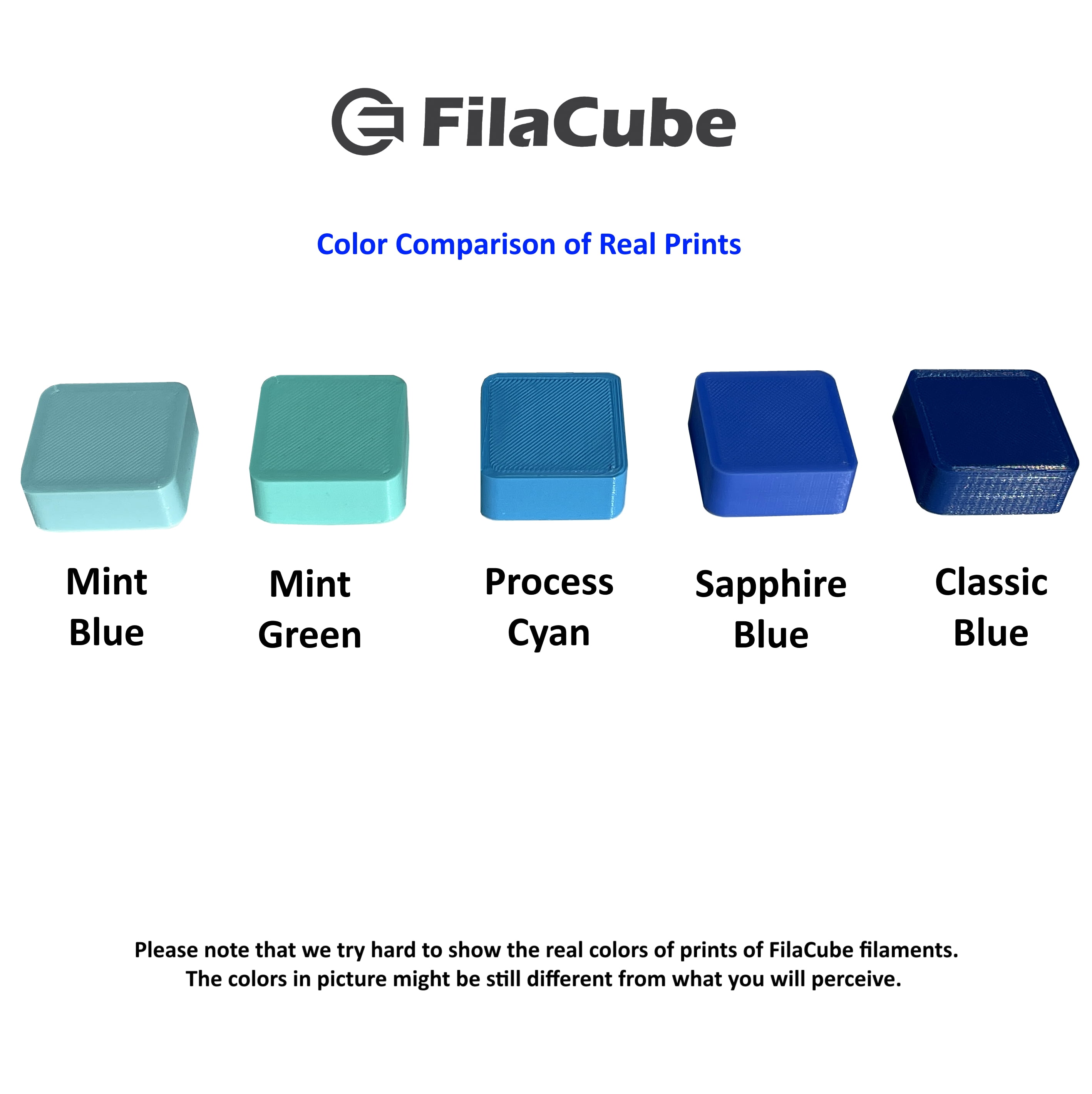 Mint Blue (combination of green, blue and a hint of white, light blue) 1.75mm 1kg FilaCube PLA 2 (PLA 2nd Generation) 3D FDM/FFF Printer Filaments [Made in USA]