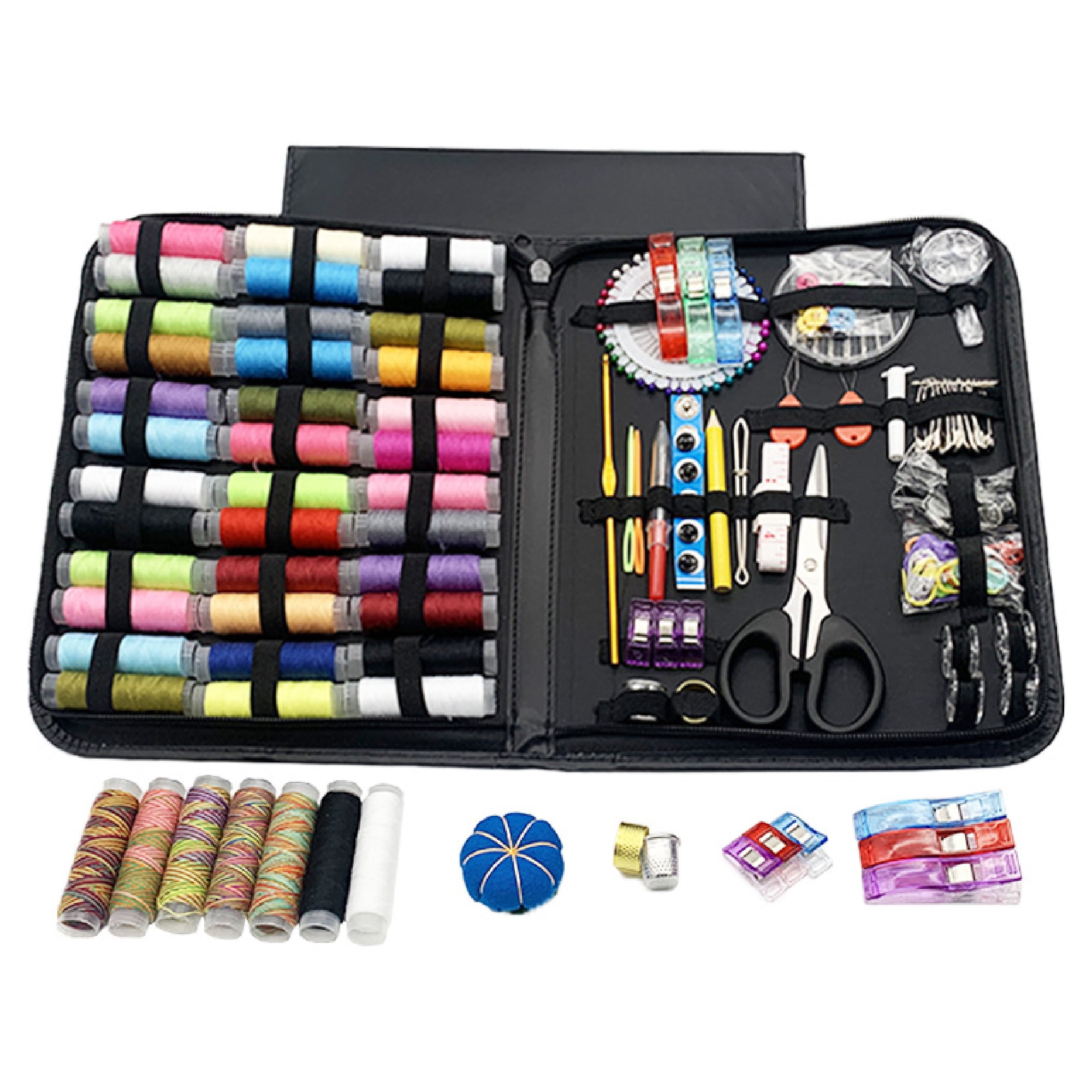 230PCS Sewing Kit, Balomy Sewing Supplies for Home Travel and Emergency, Portable Beginners Travel Thread Stitches Needles Button Set with Cut, Thread Needle Storage Box for DIY （Black）