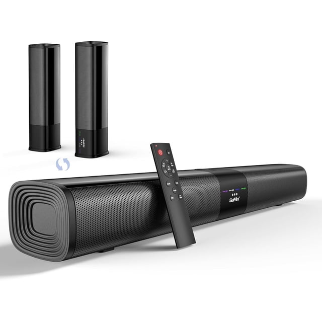 Barra de Sonido Dmontable 2 en 1, Teatro en Casa, ARC, Bluetooth 5.3, Óptico, téreo para TV y PC, Base de critorio y Montaje en Pared