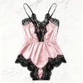 thumbnail image 2 of MOJOGO Lace Romper for Women Satin Deep V High Cut Sleep Bodysuit Soft Thin Strap Nightwear Pink S, 2 of 6