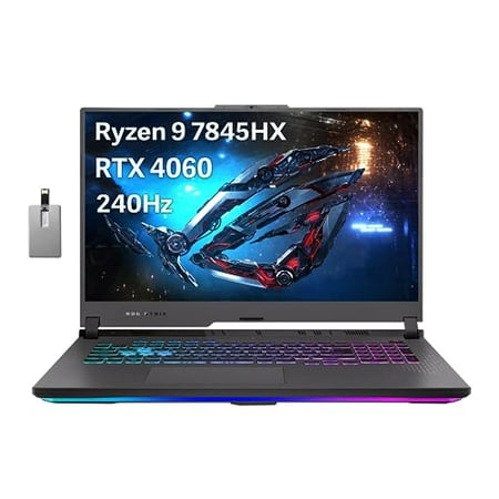 ASUS 2023 ROG Strix G17 17.3" QHD 240Hz Gaming Laptop, AMD Ryzen 9-7845HX, NVIDIA GeForce RTX 4060, 32GB DDR5, 1TB PCIe SSD, RGB Backlit Keyboard, Wi-Fi 6E, Win 11 Home, Gray, 32GB Snowbell USB Card