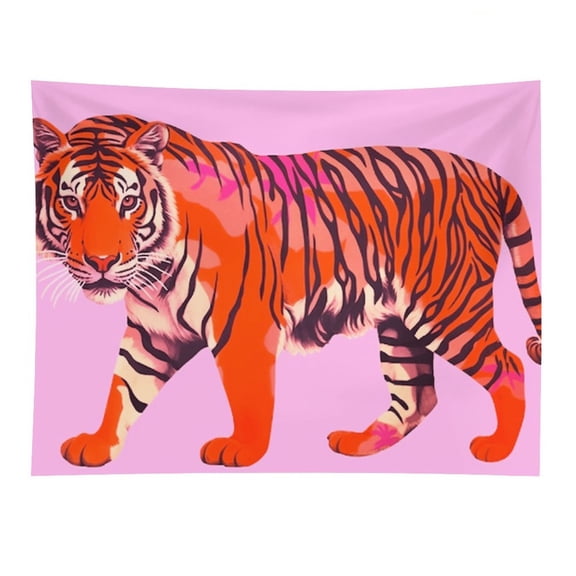 FCXZI Pink Background Tiger Tapestry, Polyester Print Wall Hanging Tapesties for Bedroom Dorm Living Room, Aesthetic Home Decor for Adults And Family