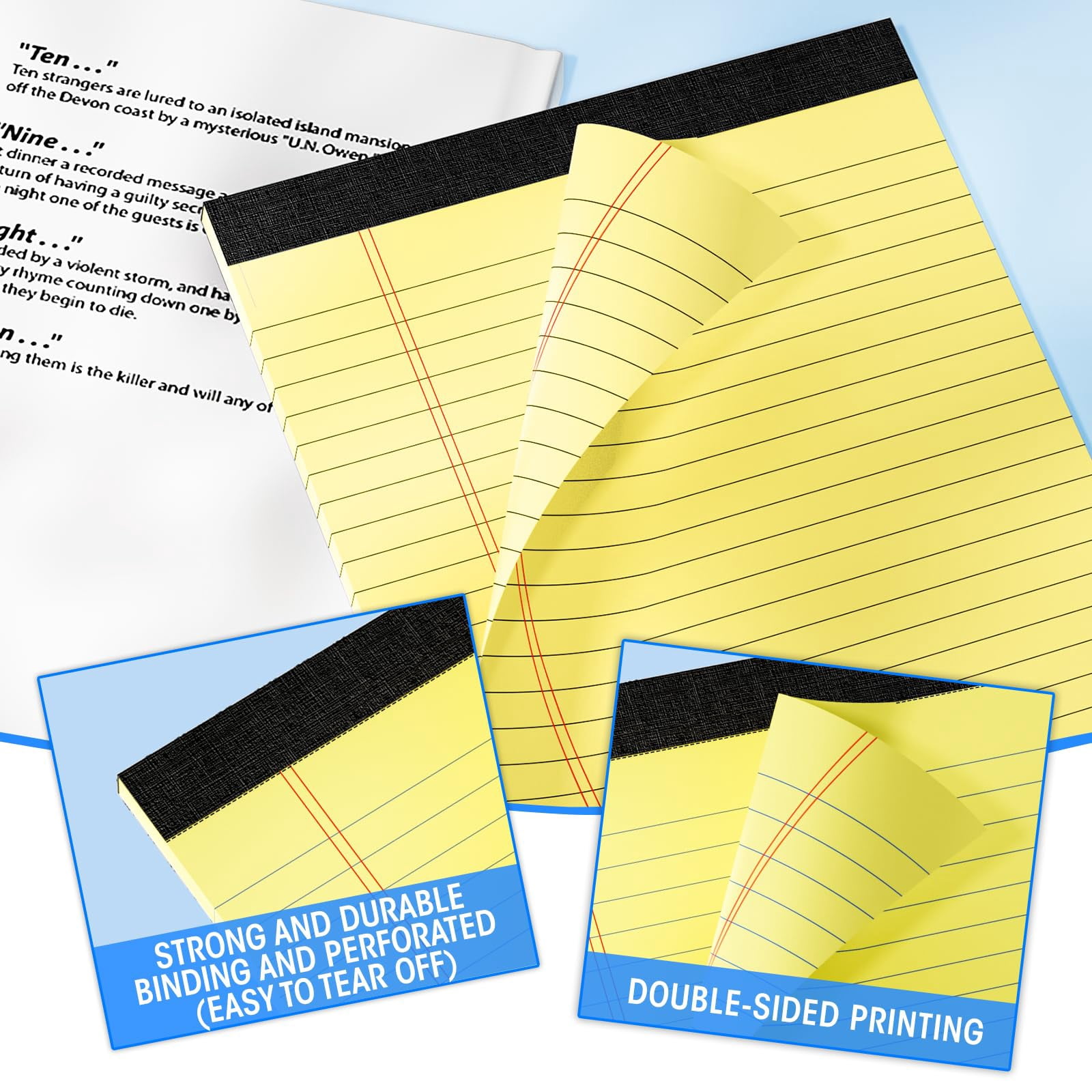 12pcs Legal Pads 8.5 X 11  Notepads 8.5 11 Inch Color Note Clear Print Writing Of Paper Memo Perforate Wide Ruled Lined With Sturdy 30 Sheets/pack