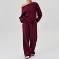 thumbnail image 6 of Women’s Off-the-Shoulder Long Sleeve Top & Wide-Leg Pants Set – Casual Loose 2-Piece Outfit, 6 of 8