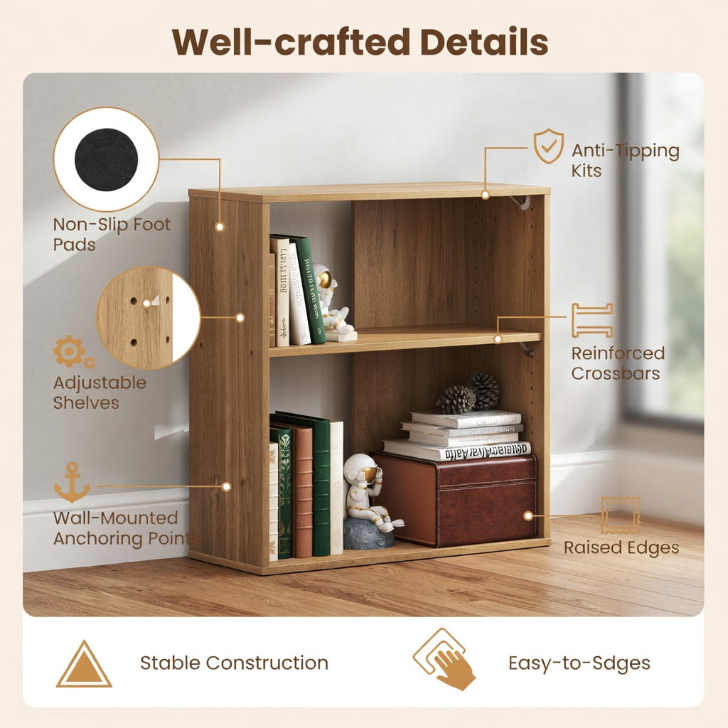 Yardi Yard 6 Cubes Ladder Shelf Corner Bookshelf Storage Bookcase-Natural, Tall Bookshelf, Bookshelf for Living Room, Home Office, Bedroom, Balcony