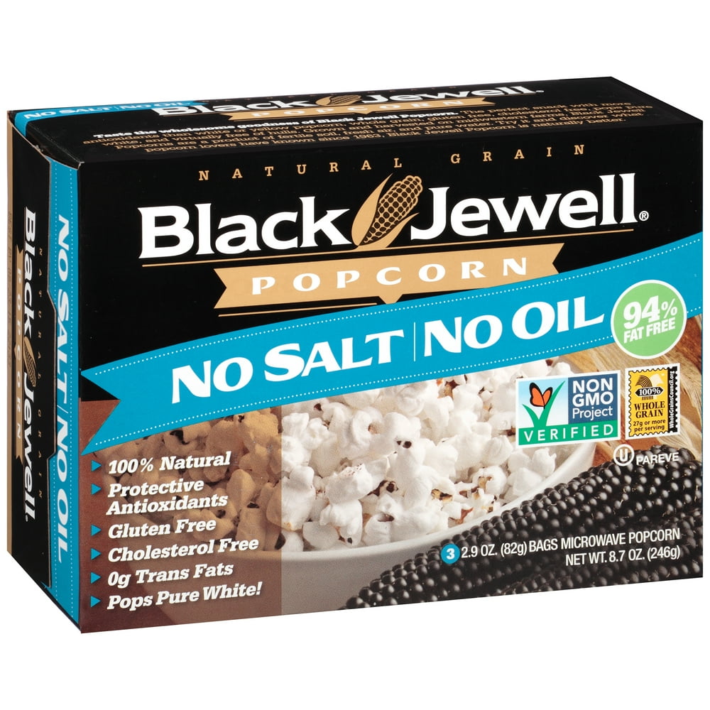 Black Jewell Microwave Popcorn, No Salt No Oil, 3 Ct