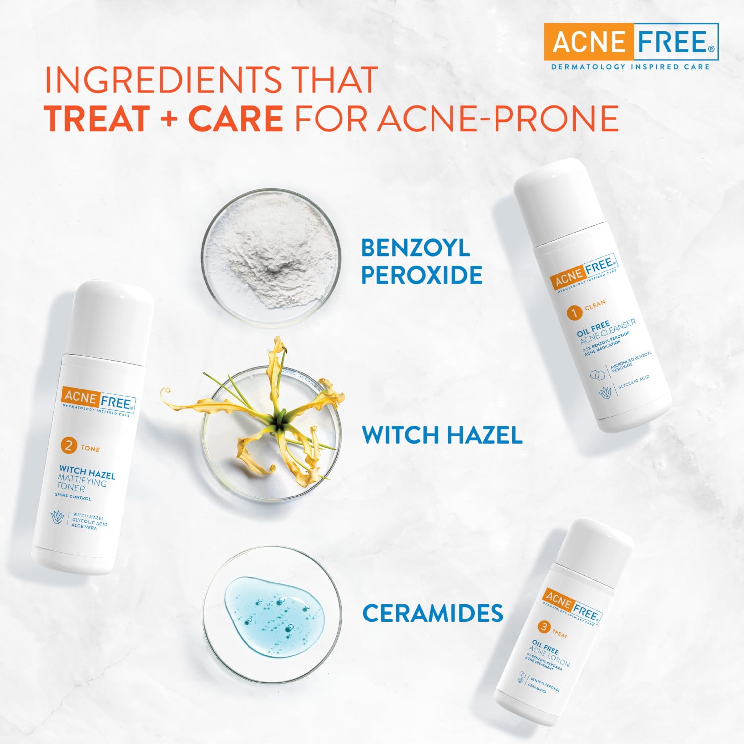 Acne Free Oil Free 24 Hour Acne Treatment Kit, 3 Step Acne Clearing System