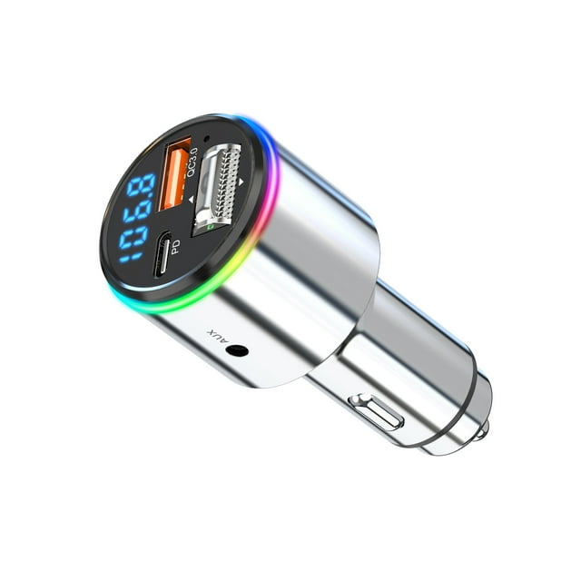 Speravity Kit de coche inalámbrico Bluetooth FM - Carga rápida Activación de luces ambientales Reproductor de música bajo Kit de coche FM Paneles de instrumentos para automóviles