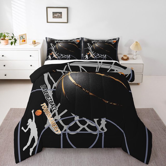 Erosebridal Ensemble de Literie Basketball Simple, Couette Noire Grise, Décoration de Chambre Sportive, Réversible