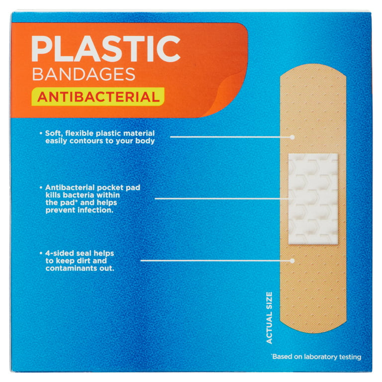 Equate Antibacterial Medium Plastic Bandages, 60 Count 
