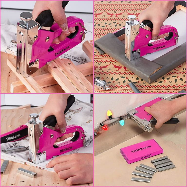 THINKWORK Pink Staple Gun Tool Set, 25 Piece Lady‘s Home Tool Kit with  3-in-1 Upholstery Staple Gun, Stapler Remover, Women Stapler Gun Kit for  DIY
