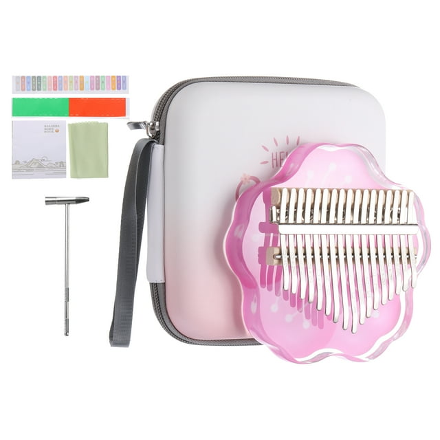 17 Keys Thumb Piano,Transparent Stamen Portable Finger Piano with Carry Box Musical Note Stickers Tuning Hammer