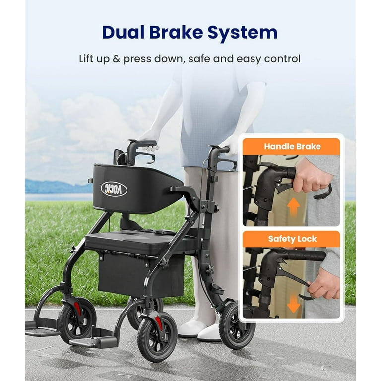 VOCIC Z59 Bariatric Rollator Walker with Seat 400 lb Capacity, 2