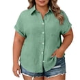thumbnail image 2 of Hueook Button Down Shirts For Women Oversized Tshirts Women's Plus Size Short Sleeve Button Down Shirt with Notch Collar and Patch Pockets Mint Green 4X, 2 of 7